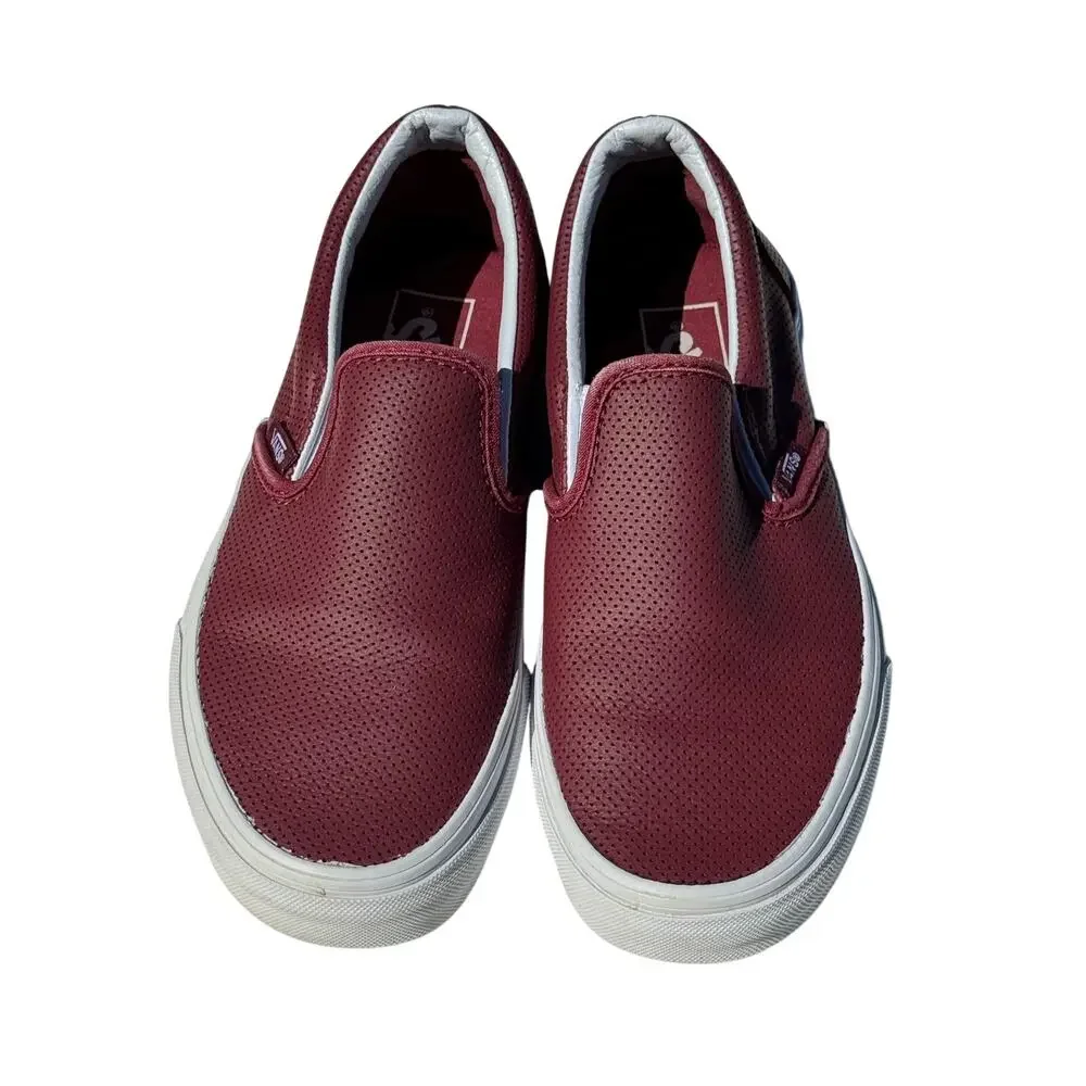 Vans Classic Slip-On Burgundy Red Perforated Leather Sneakers Women 7 Men 5.5